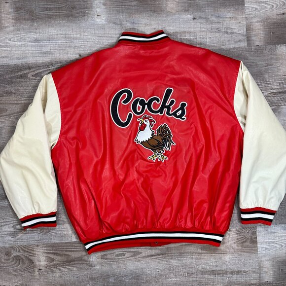 NWT Steve & Barry’s University Sportswear Varsity Jacket XXL Red/ Ivory "Cocks" - Picture 14 of 15